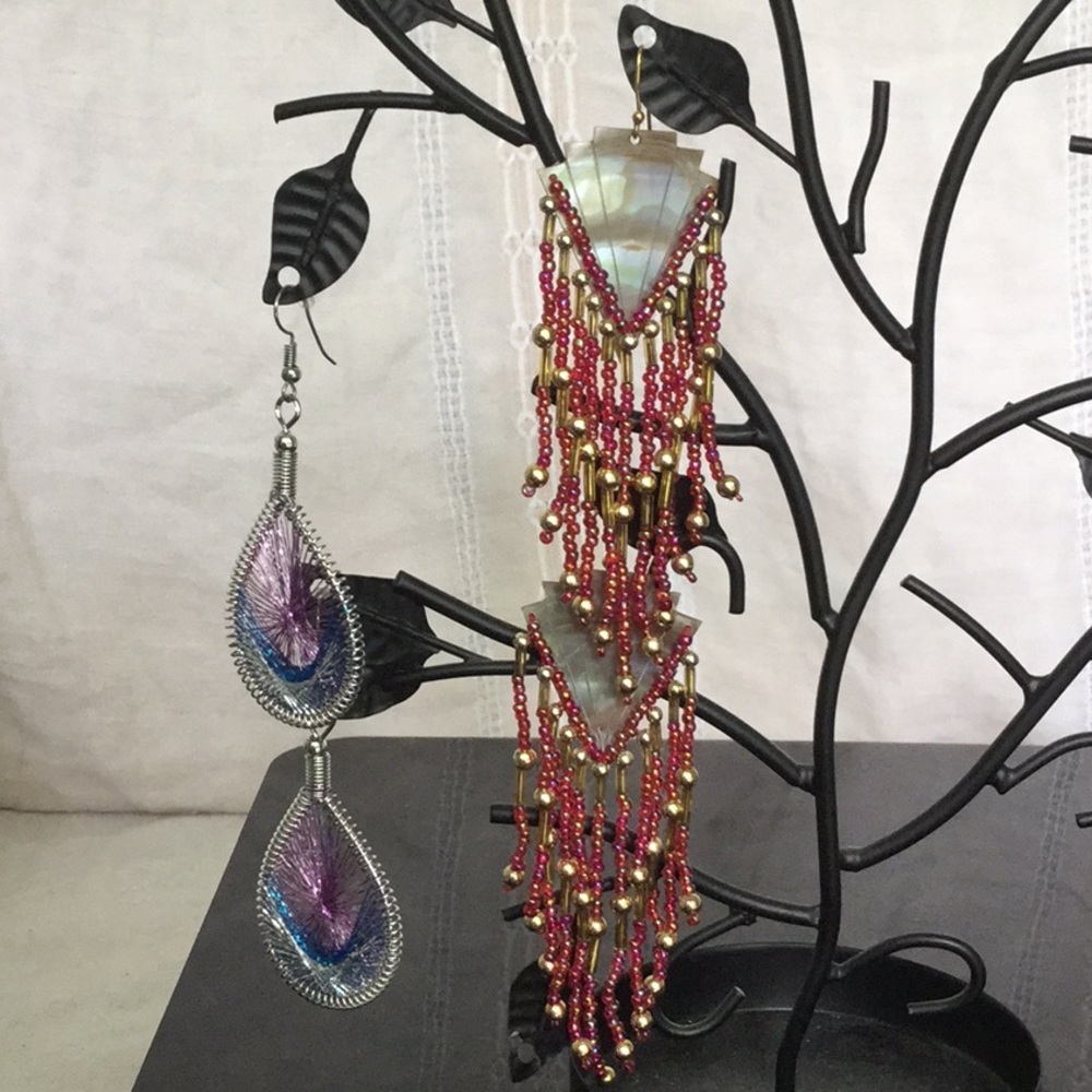 Vtg2PrFrch,PinkBluSilverWire1GldMOP ShellW/GldRed